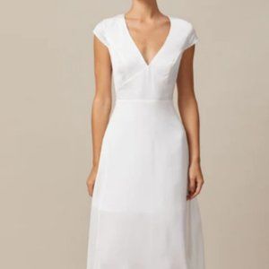 RHIOAS The White V Neck Cut Out Satin Maxi Dress, White, S, Never Worn